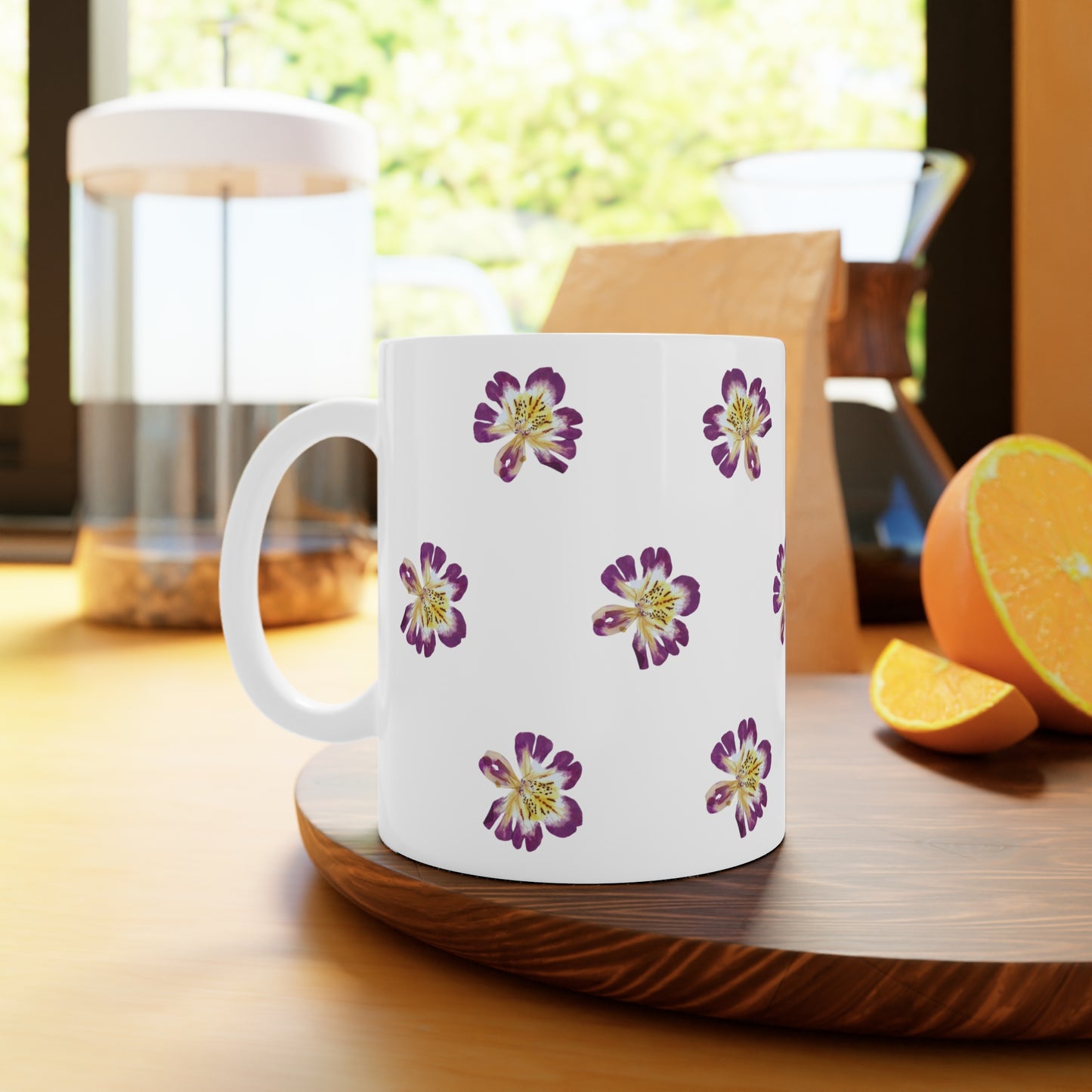 Mug Céramique Botanique - Orchidées Paysannes | Tasse Florale Blanche 325ml – Idée Cadeau Amateurs de Fleurs & Déco Florale
