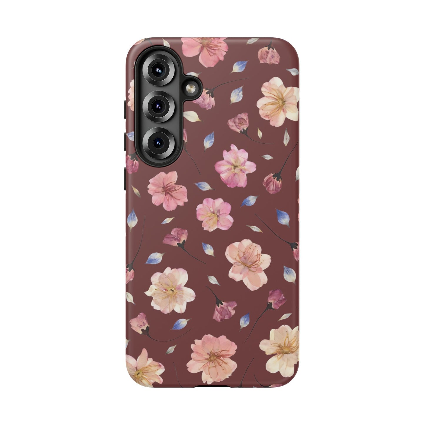 Coque Téléphone Samsung, iPhone & Google Pixel Renforcée Mate – Design Floral Fleurs de Cerisier sur Fond Bordeaux | Protection Antichoc | Idée Cadeau Pour Elle