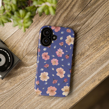 Coque Téléphone Samsung, iPhone & Google Pixel Renforcée Mate – Design Floral Fleurs de Cerisier sur Fond Bleu Encre | Protection Antichoc | Idée Cadeau Pour Elle