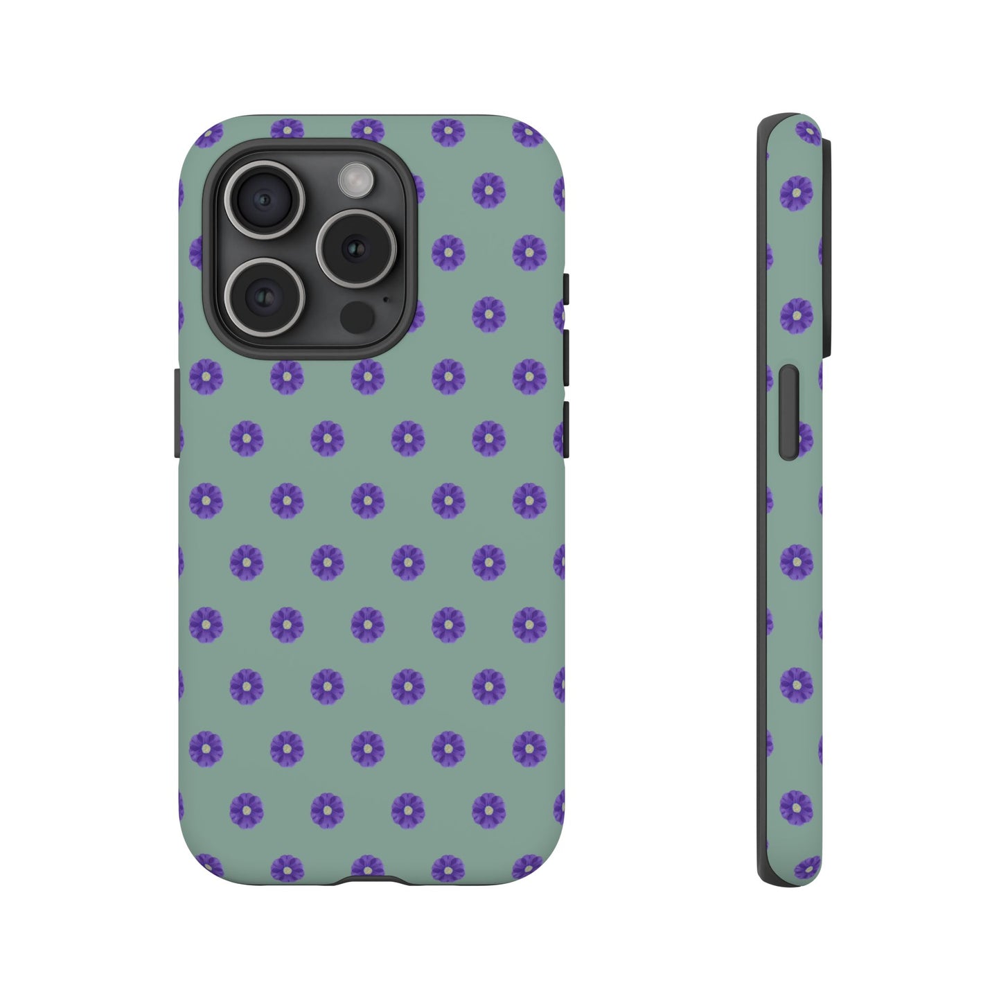 Coque Téléphone Samsung, iPhone & Google Pixel Renforcée Mate – Design Floral Epuré Fleurs de Primevère sur Fond Vert Eucalyptus | Protection Antichoc | Idée Cadeau Anniverssaire