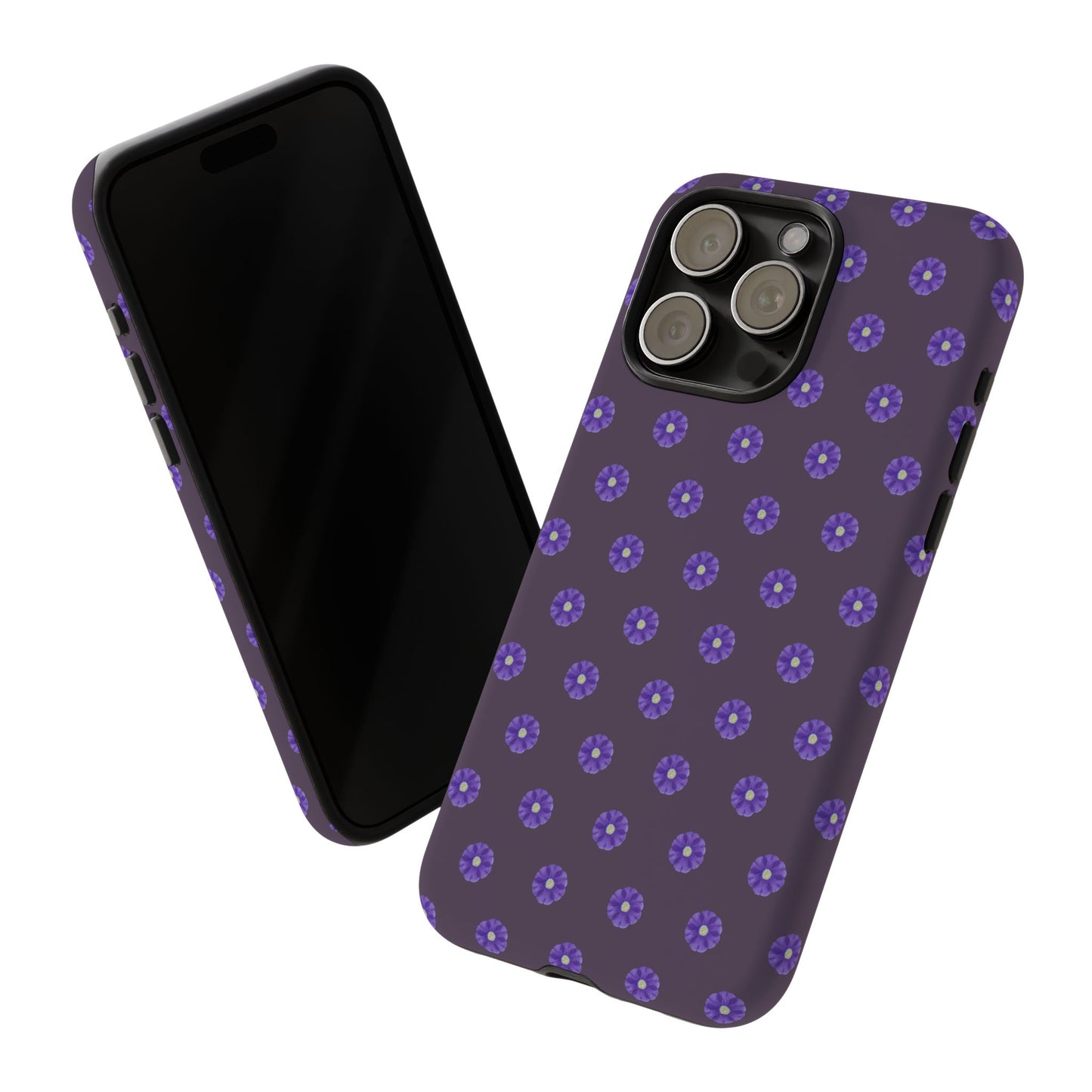 Coque Téléphone Samsung, iPhone & Google Pixel Renforcée Mate – Design Floral Epuré Fleurs de Primevère sur Fond Couleur Prune| Protection Antichoc | Idée Cadeau Femme
