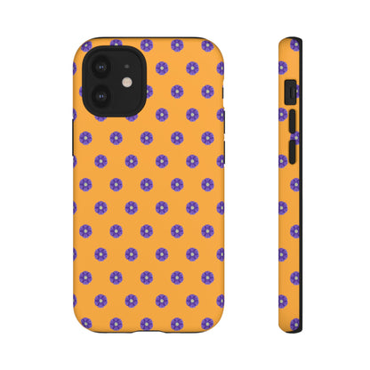 Coque Téléphone Samsung, iPhone & Google Pixel Renforcée Mate – Design Botanique Epuré Fleurs de Primevère sur Fond Ambre | Protection Antichoc | Idée Cadeau Femme