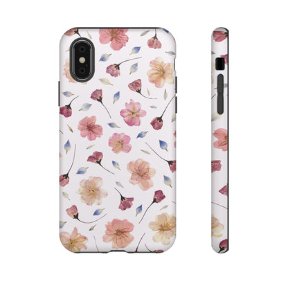 Coque Téléphone Samsung, iPhone & Google Pixel Renforcée Mate – Design Floral Fleurs de Cerisier sur Fond Blanc Poudré | Protection Antichoc | Idée Cadeau Femme