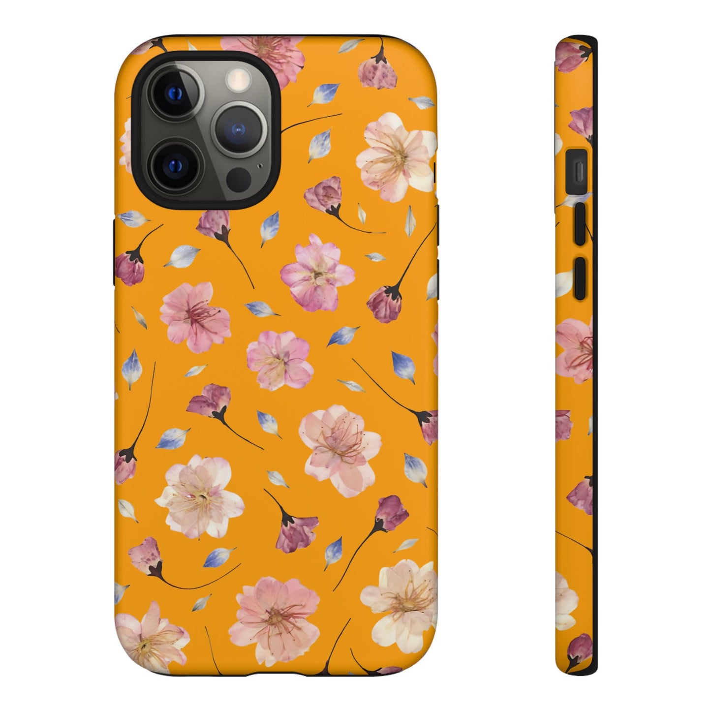 Coque Téléphone Samsung, iPhone & Google Pixel Renforcée Mate – Design Floral Fleurs de Cerisier sur Fond Couleur Curcuma| Protection Antichoc | Idée Cadeau Femme