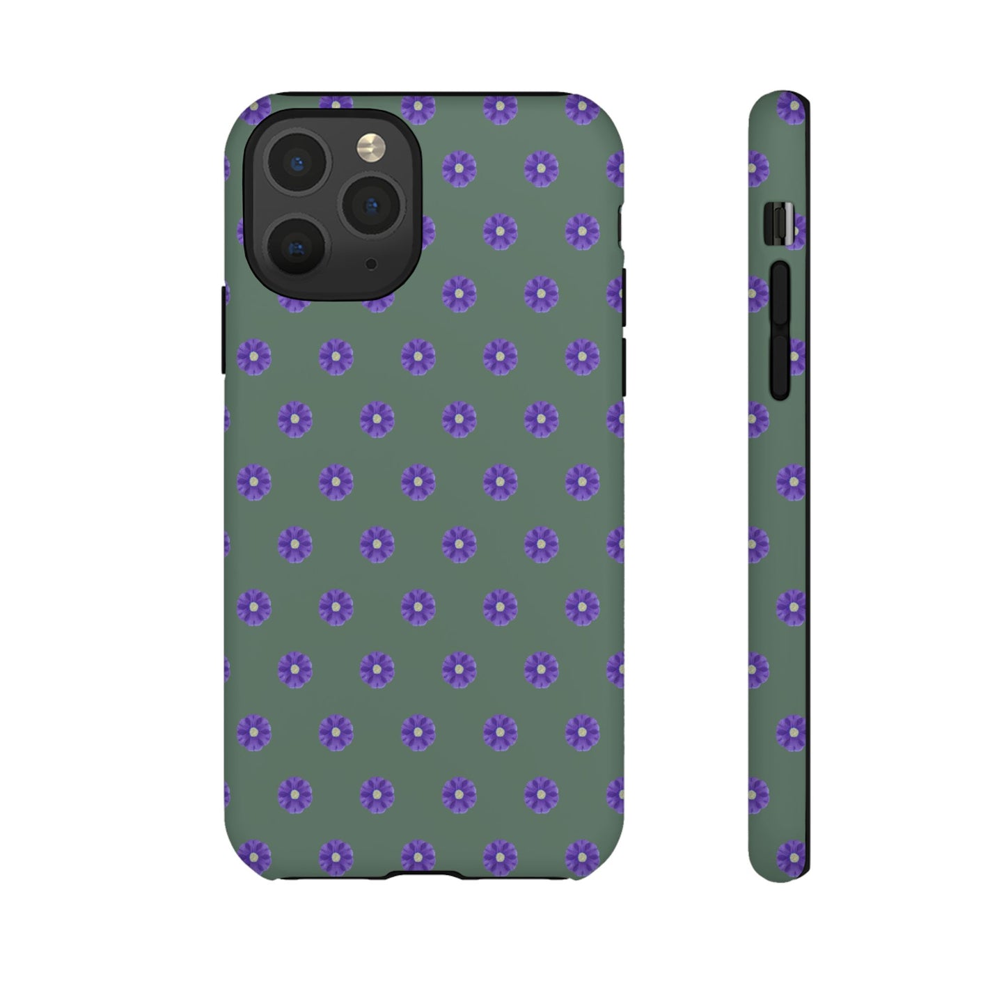 Coque Téléphone Samsung, iPhone & Google Pixel Renforcée Mate – Design Floral Epuré Fleurs de Primevère sur Fond Vert Minéral | Protection Antichoc | Idée Cadeau Femme