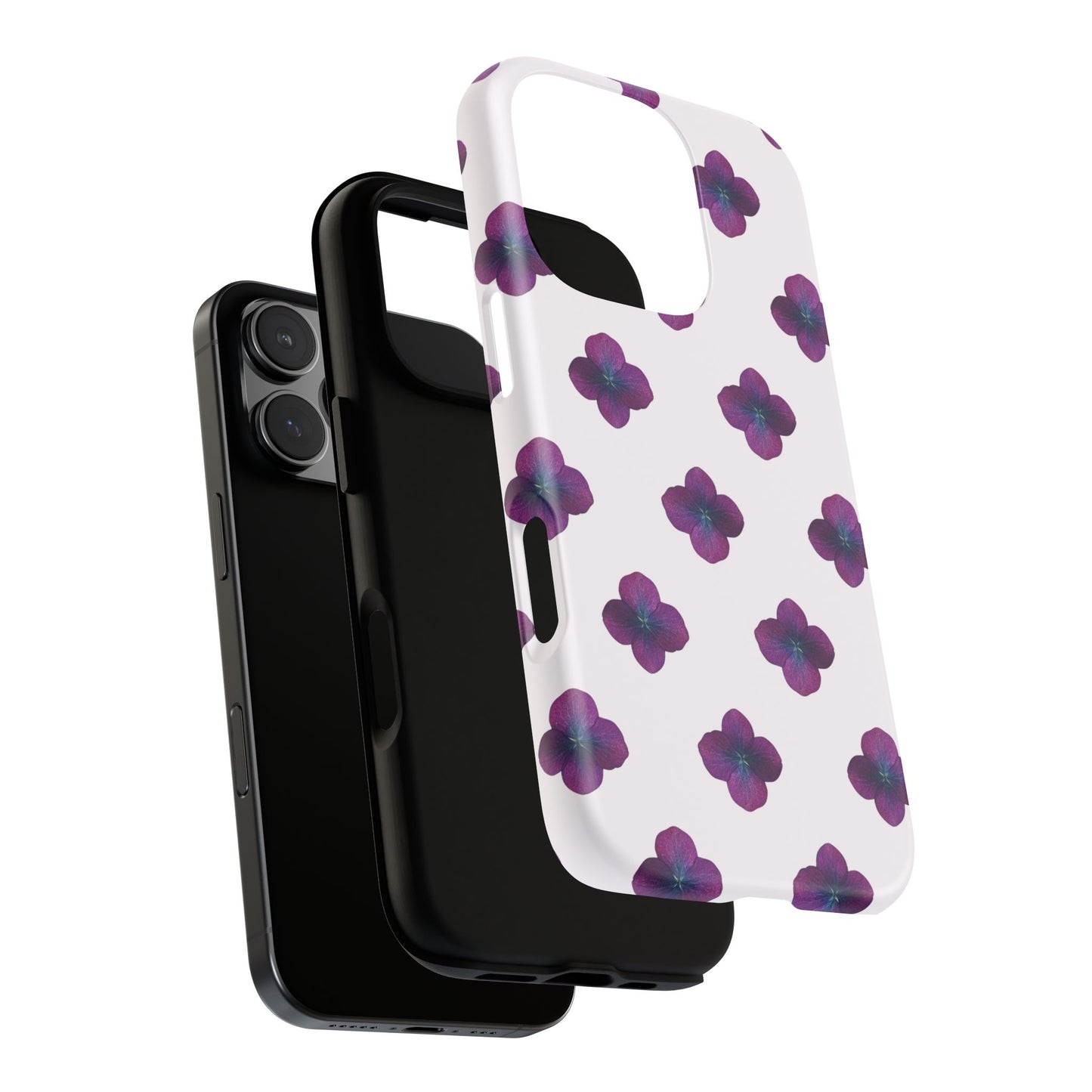 Coque Téléphone Samsung, iPhone & Google Pixel Renforcée Mate – Design Floral Epuré Fleurs de Hortensia sur Fond Blanc Perlé | Protection Antichoc | Idée Cadeau Anniversaire