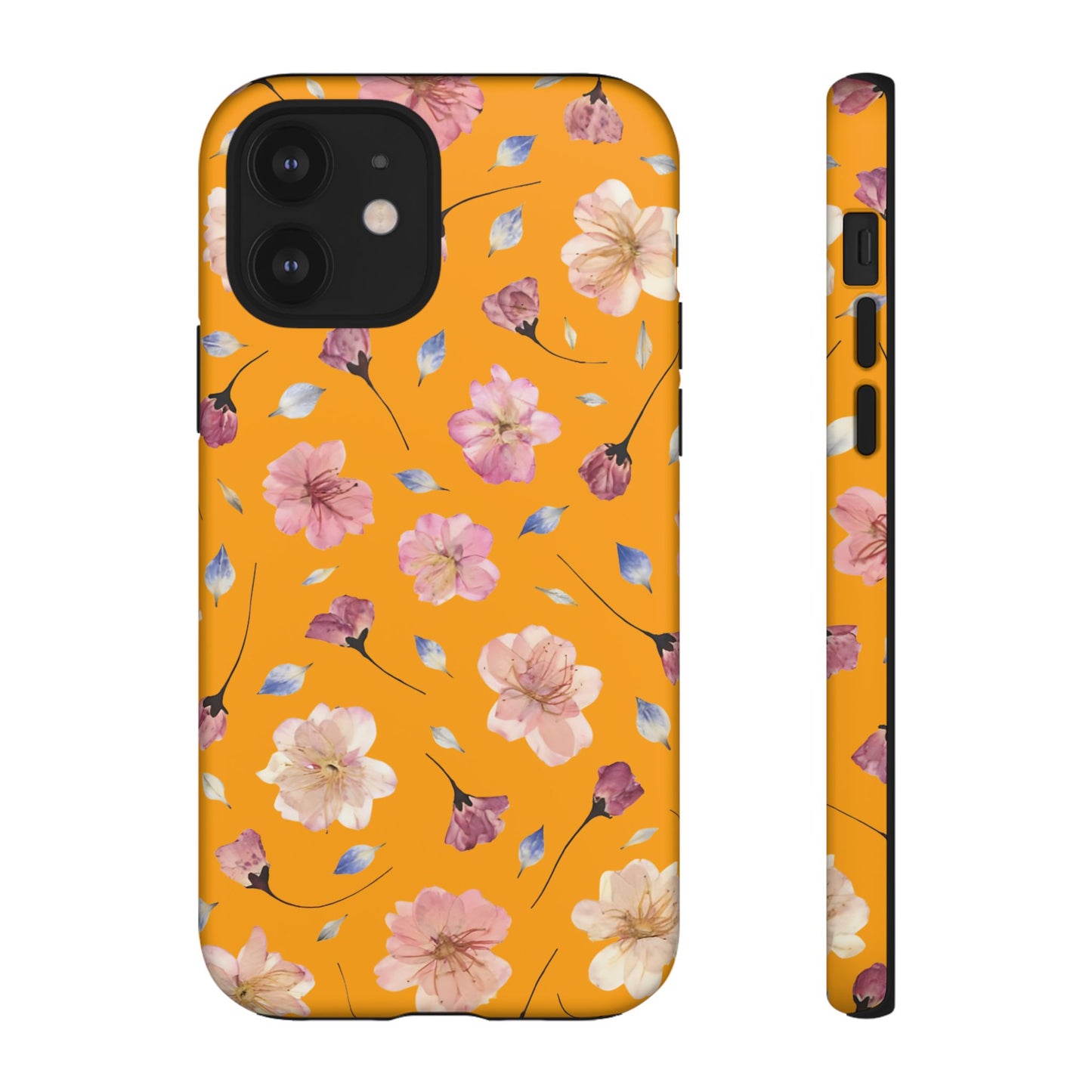 Coque Téléphone Samsung, iPhone & Google Pixel Renforcée Mate – Design Floral Fleurs de Cerisier sur Fond Couleur Curcuma| Protection Antichoc | Idée Cadeau Femme