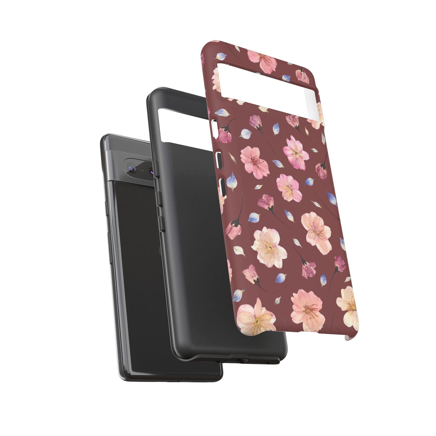 Coque Téléphone Samsung, iPhone & Google Pixel Renforcée Mate – Design Floral Fleurs de Cerisier sur Fond Bordeaux | Protection Antichoc | Idée Cadeau Pour Elle