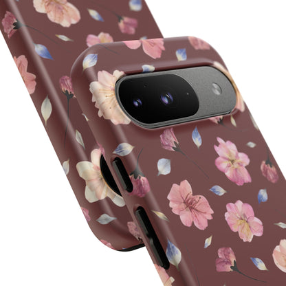 Coque Téléphone Samsung, iPhone & Google Pixel Renforcée Mate – Design Floral Fleurs de Cerisier sur Fond Bordeaux | Protection Antichoc | Idée Cadeau Pour Elle