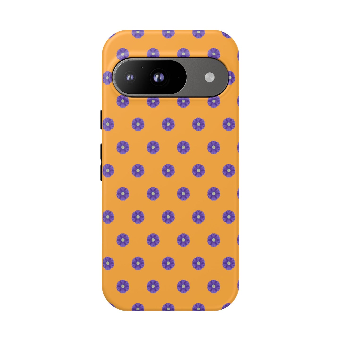 Coque Téléphone Samsung, iPhone & Google Pixel Renforcée Mate – Design Botanique Epuré Fleurs de Primevère sur Fond Ambre | Protection Antichoc | Idée Cadeau Femme