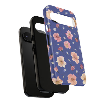 Coque Téléphone Samsung, iPhone & Google Pixel Renforcée Mate – Design Floral Fleurs de Cerisier sur Fond Bleu Encre | Protection Antichoc | Idée Cadeau Pour Elle
