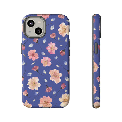 Coque Téléphone Samsung, iPhone & Google Pixel Renforcée Mate – Design Floral Fleurs de Cerisier sur Fond Bleu Encre | Protection Antichoc | Idée Cadeau Pour Elle