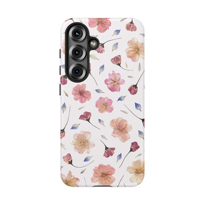 Coque Téléphone Samsung, iPhone & Google Pixel Renforcée Mate – Design Floral Fleurs de Cerisier sur Fond Blanc Poudré | Protection Antichoc | Idée Cadeau Femme