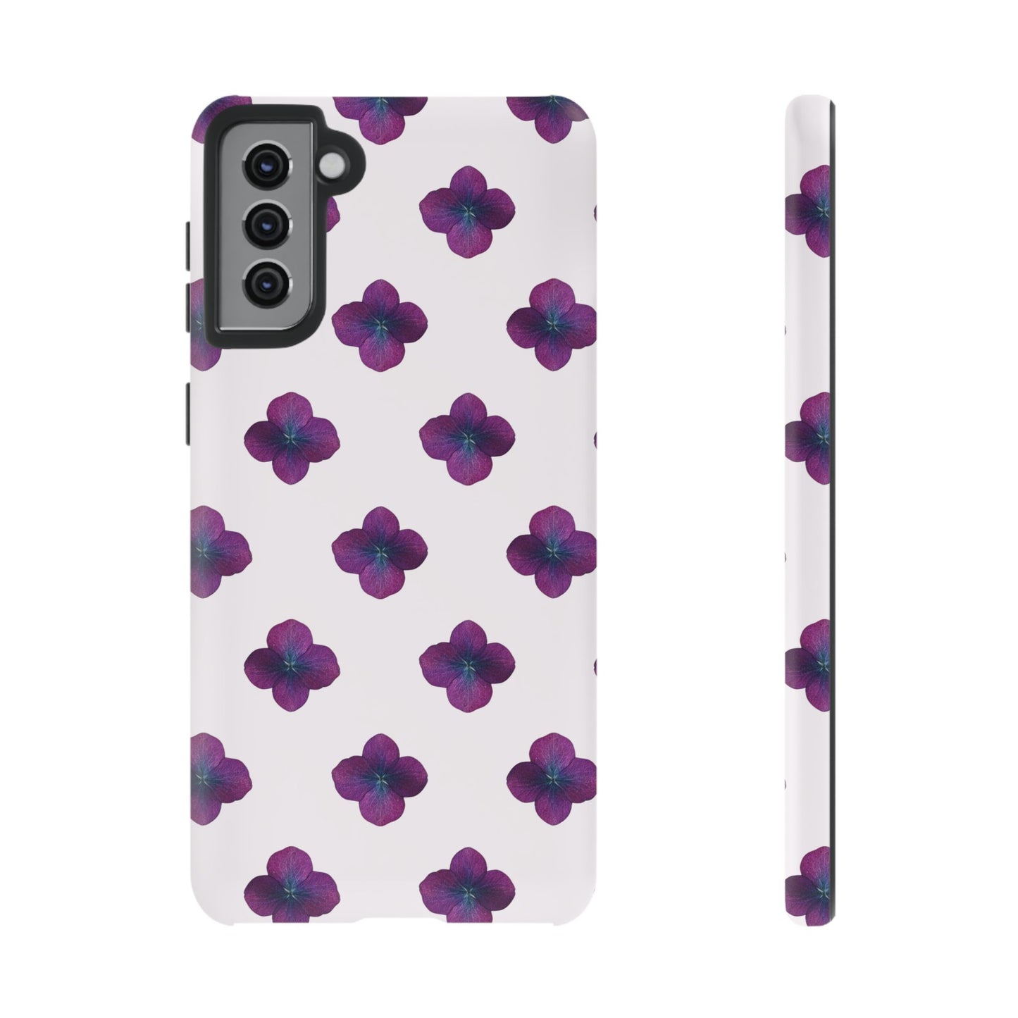 Coque Téléphone Samsung, iPhone & Google Pixel Renforcée Mate – Design Floral Epuré Fleurs de Hortensia sur Fond Blanc Perlé | Protection Antichoc | Idée Cadeau Anniversaire