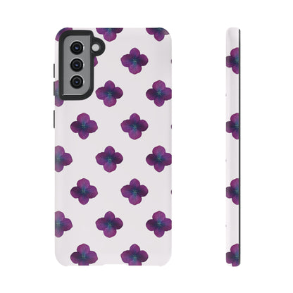 Coque Téléphone Samsung, iPhone & Google Pixel Renforcée Mate – Design Floral Epuré Fleurs de Hortensia sur Fond Blanc Perlé | Protection Antichoc | Idée Cadeau Anniversaire