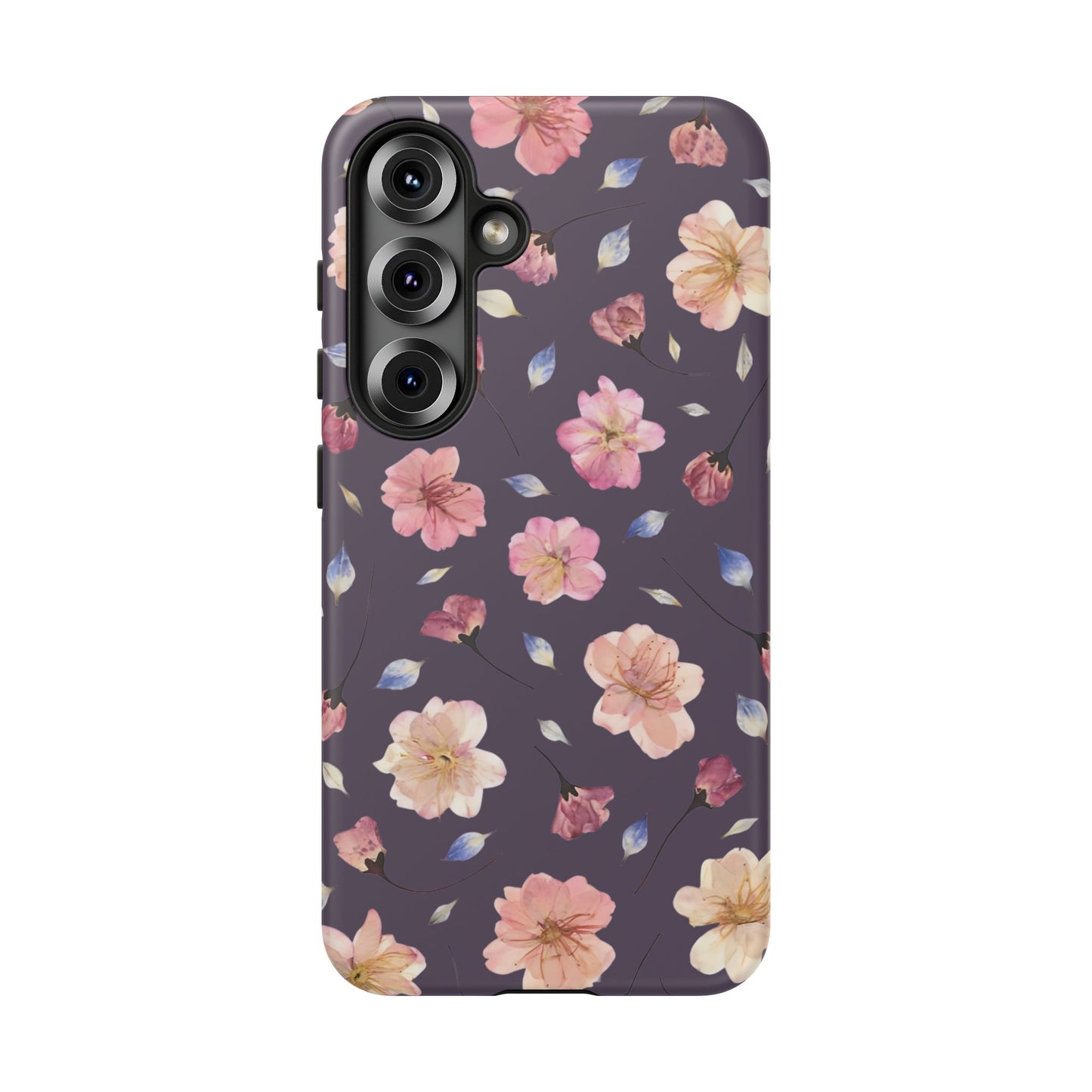Coque Téléphone Samsung, iPhone & Google Pixel Renforcée Mate – Design Floral Fleurs de Cerisier sur Fond Couleur Prune | Protection Antichoc | Idée Cadeau Femme