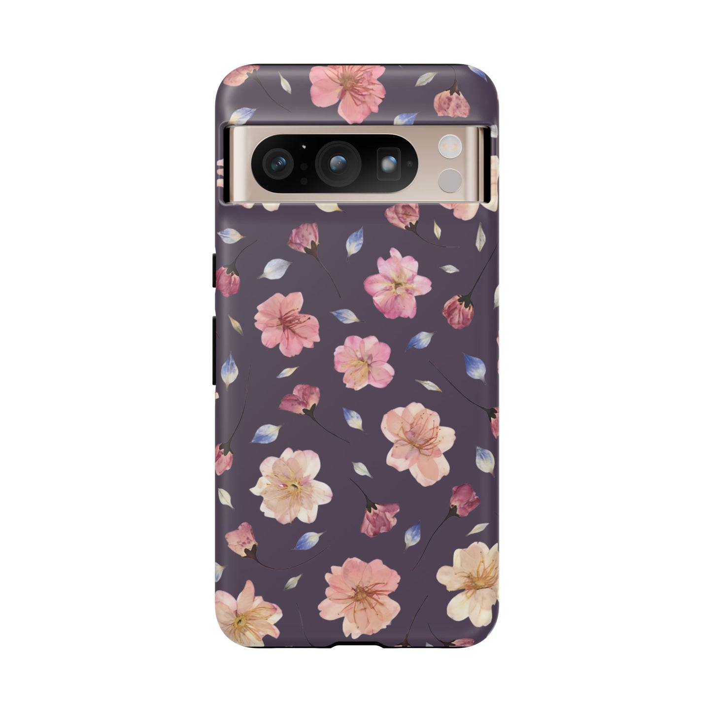 Coque Téléphone Samsung, iPhone & Google Pixel Renforcée Mate – Design Floral Fleurs de Cerisier sur Fond Couleur Prune | Protection Antichoc | Idée Cadeau Femme