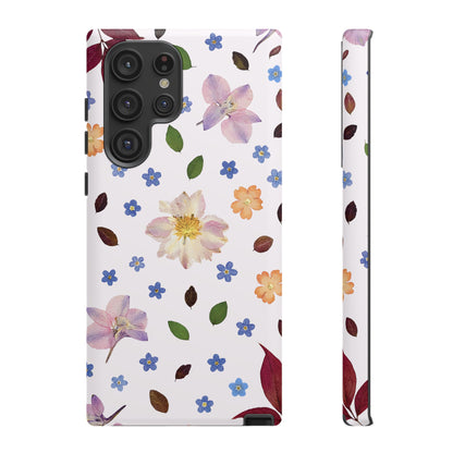 Coque Téléphone Samsung, iPhone & Google Pixel Renforcée Mate – Design Floral Féminin sur Fond Blanc Perlé | Protection Antichoc | Idée Cadeau Anniverssaire