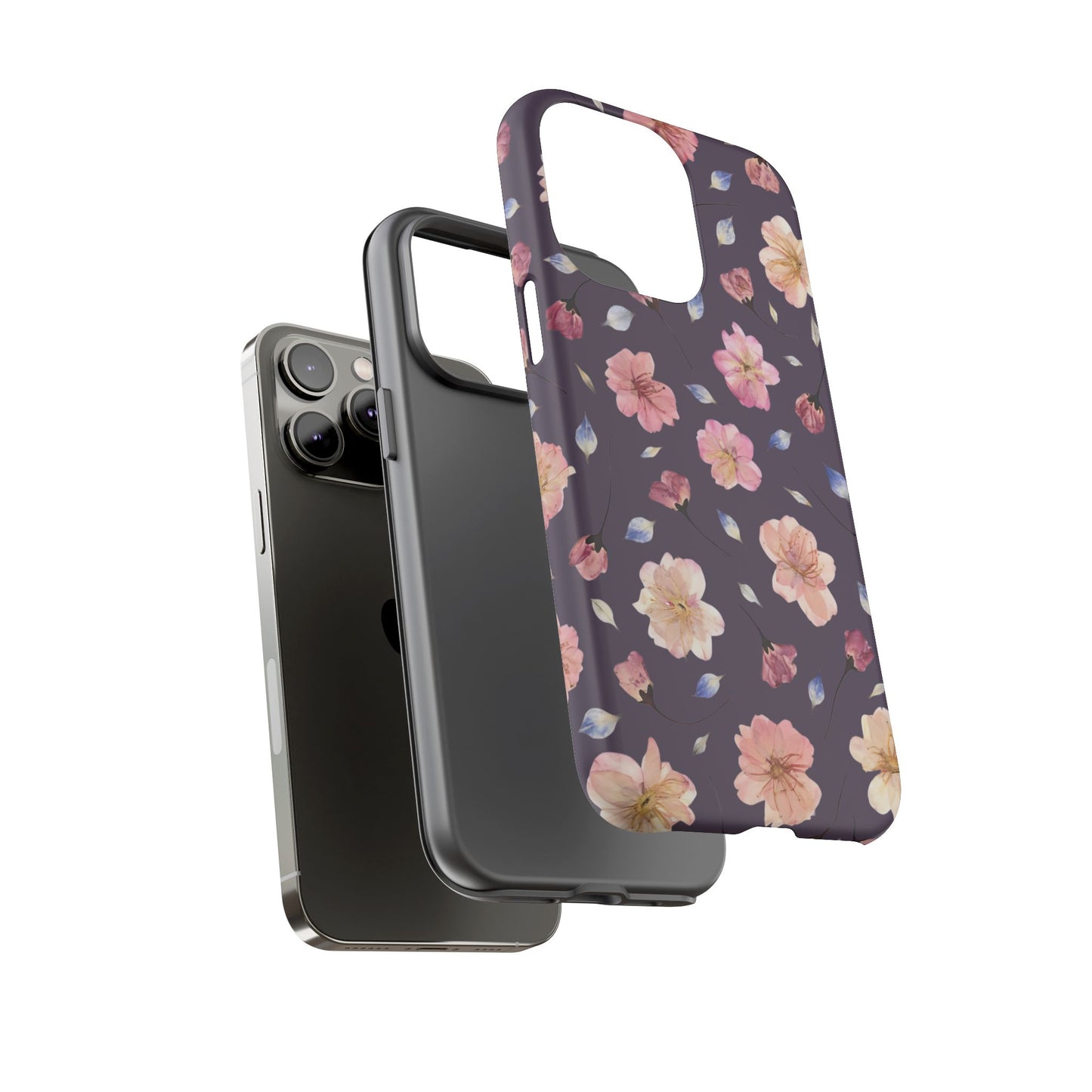 Coque Téléphone Samsung, iPhone & Google Pixel Renforcée Mate – Design Floral Fleurs de Cerisier sur Fond Couleur Prune | Protection Antichoc | Idée Cadeau Femme