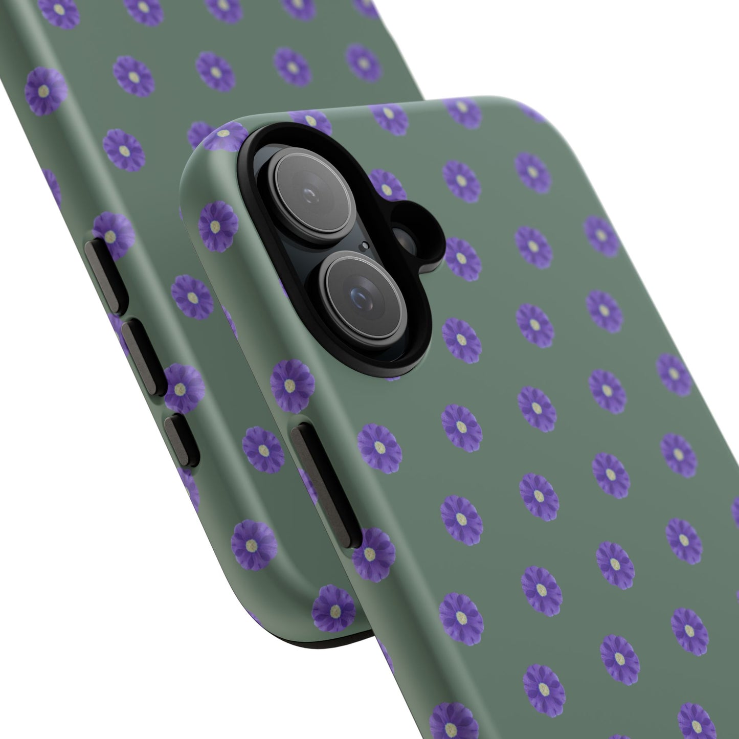 Coque Téléphone Samsung, iPhone & Google Pixel Renforcée Mate – Design Floral Epuré Fleurs de Primevère sur Fond Vert Minéral | Protection Antichoc | Idée Cadeau Femme