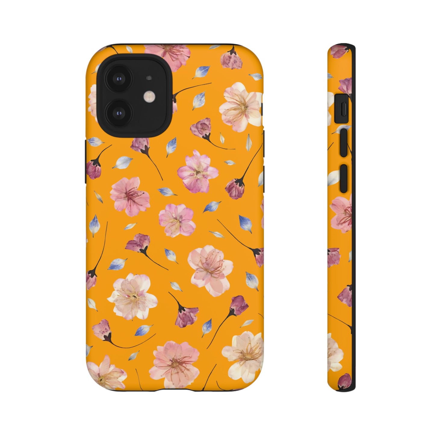 Coque Téléphone Samsung, iPhone & Google Pixel Renforcée Mate – Design Floral Fleurs de Cerisier sur Fond Couleur Curcuma| Protection Antichoc | Idée Cadeau Femme