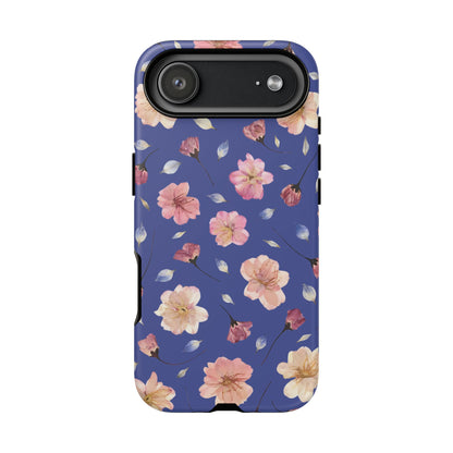 Coque Téléphone Samsung, iPhone & Google Pixel Renforcée Mate – Design Floral Fleurs de Cerisier sur Fond Bleu Encre | Protection Antichoc | Idée Cadeau Pour Elle