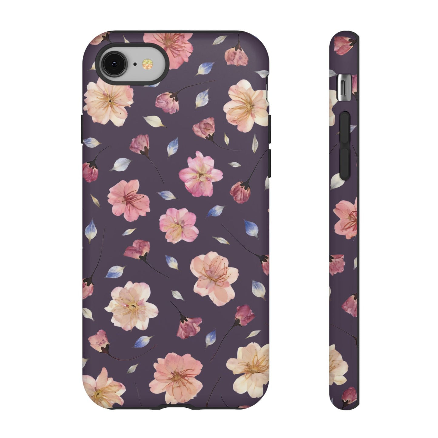 Coque Téléphone Samsung, iPhone & Google Pixel Renforcée Mate – Design Floral Fleurs de Cerisier sur Fond Couleur Prune | Protection Antichoc | Idée Cadeau Femme