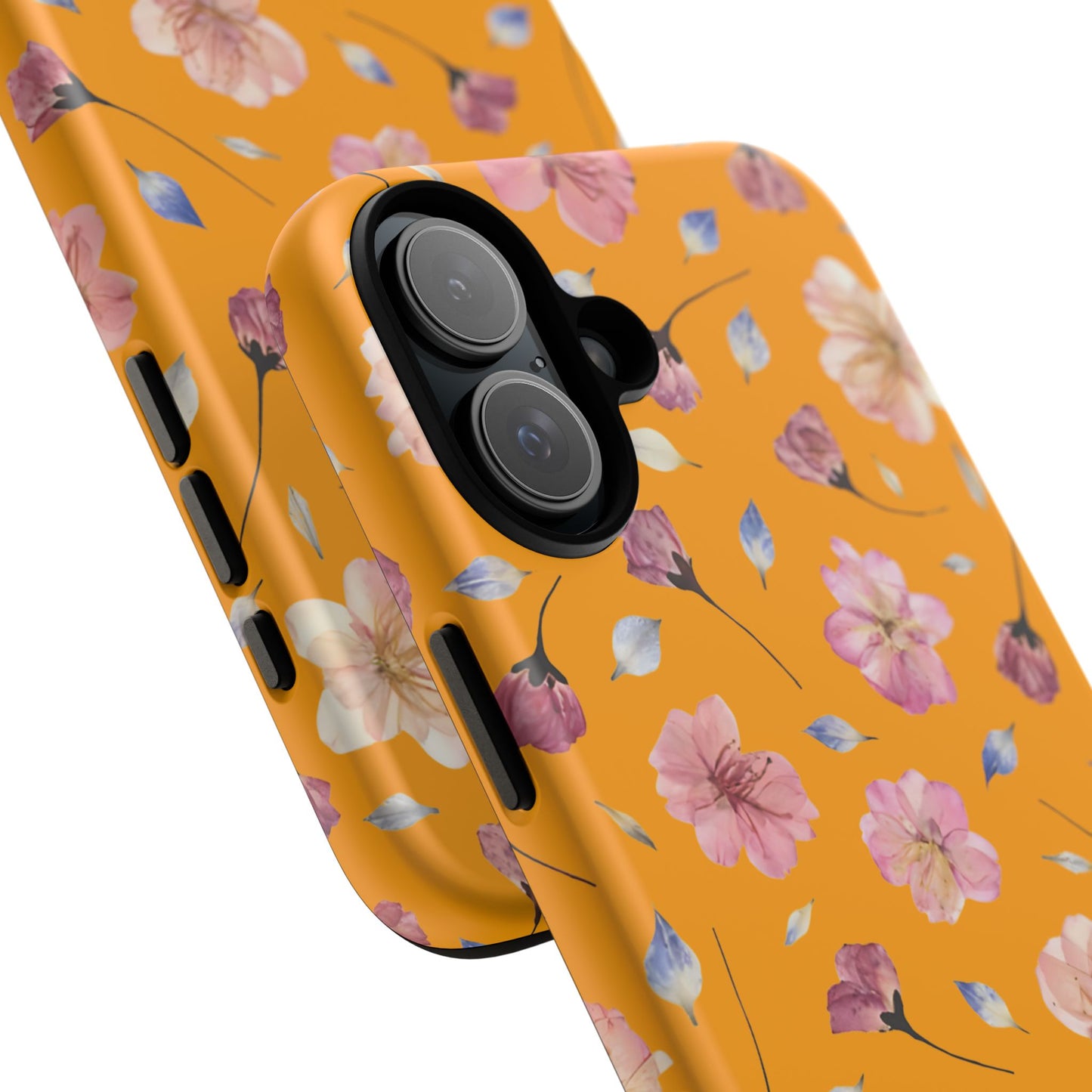 Coque Téléphone Samsung, iPhone & Google Pixel Renforcée Mate – Design Floral Fleurs de Cerisier sur Fond Couleur Curcuma| Protection Antichoc | Idée Cadeau Femme
