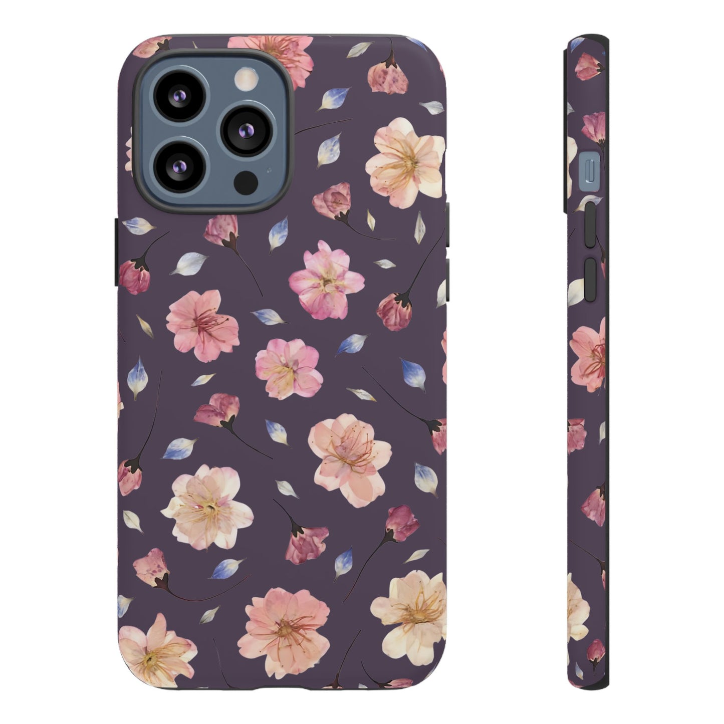 Coque Téléphone Samsung, iPhone & Google Pixel Renforcée Mate – Design Floral Fleurs de Cerisier sur Fond Couleur Prune | Protection Antichoc | Idée Cadeau Femme