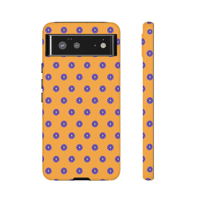 Coque Téléphone Samsung, iPhone & Google Pixel Renforcée Mate – Design Botanique Epuré Fleurs de Primevère sur Fond Ambre | Protection Antichoc | Idée Cadeau Femme