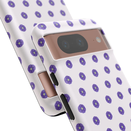 Coque Téléphone Samsung, iPhone & Google Pixel Renforcée Mate – Design Botanique Epuré Fleurs de Primevère sur Fond Blanc Perlé | Protection Antichoc | Idée Cadeau Femme