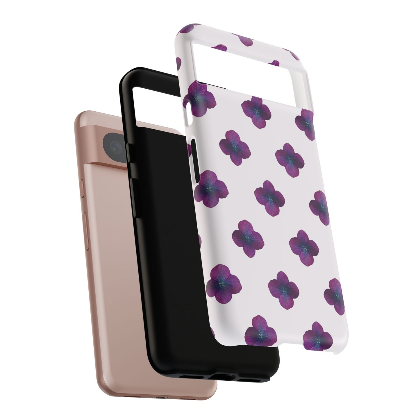 Coque Téléphone Samsung, iPhone & Google Pixel Renforcée Mate – Design Floral Epuré Fleurs de Hortensia sur Fond Blanc Perlé | Protection Antichoc | Idée Cadeau Anniversaire