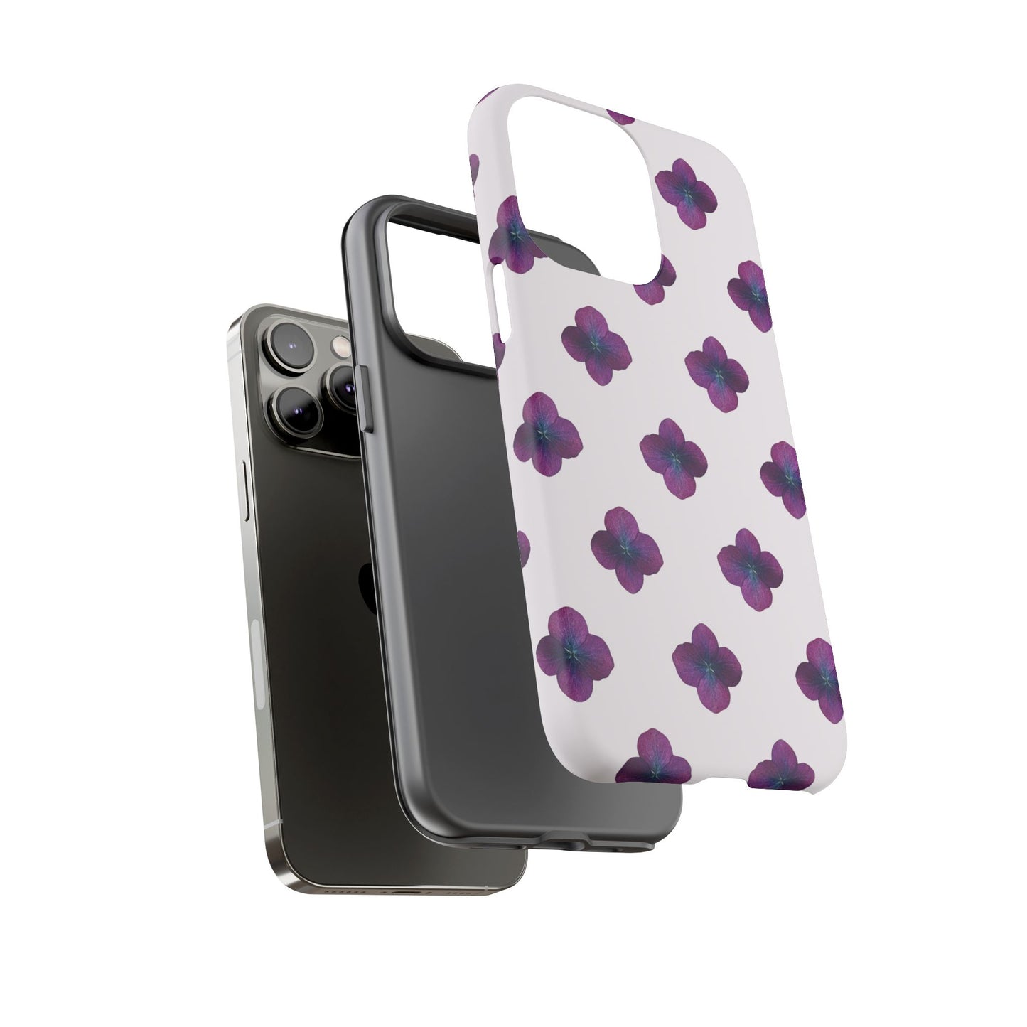 Coque Téléphone Samsung, iPhone & Google Pixel Renforcée Mate – Design Floral Epuré Fleurs de Hortensia sur Fond Blanc Perlé | Protection Antichoc | Idée Cadeau Anniversaire