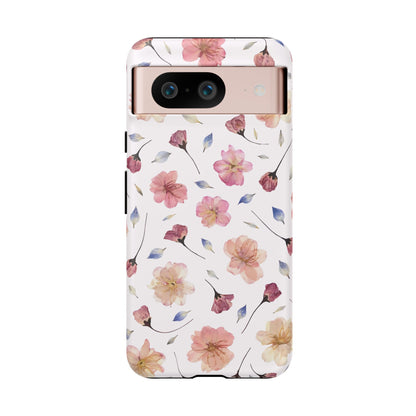 Coque Téléphone Samsung, iPhone & Google Pixel Renforcée Mate – Design Floral Fleurs de Cerisier sur Fond Blanc Poudré | Protection Antichoc | Idée Cadeau Femme
