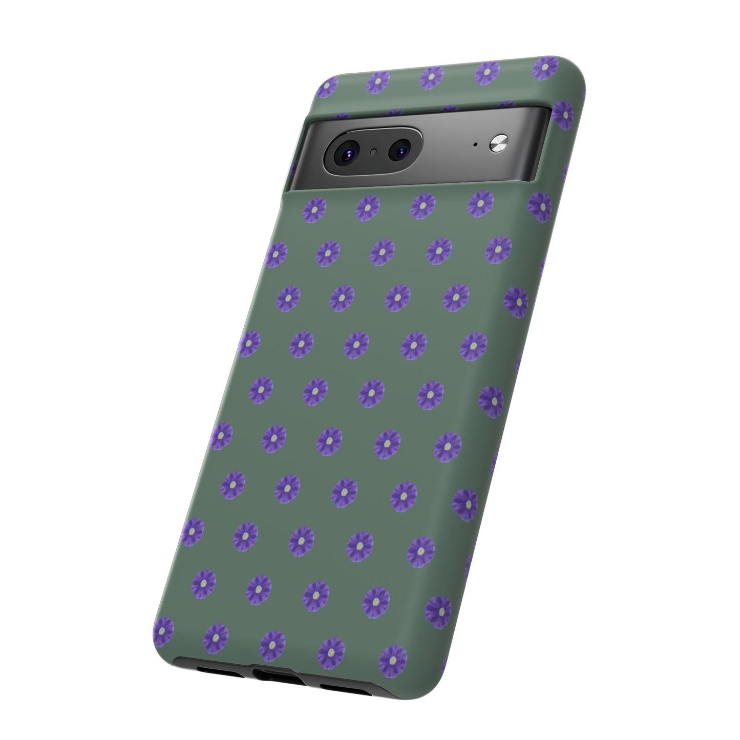 Coque Téléphone Samsung, iPhone & Google Pixel Renforcée Mate – Design Floral Epuré Fleurs de Primevère sur Fond Vert Minéral | Protection Antichoc | Idée Cadeau Femme