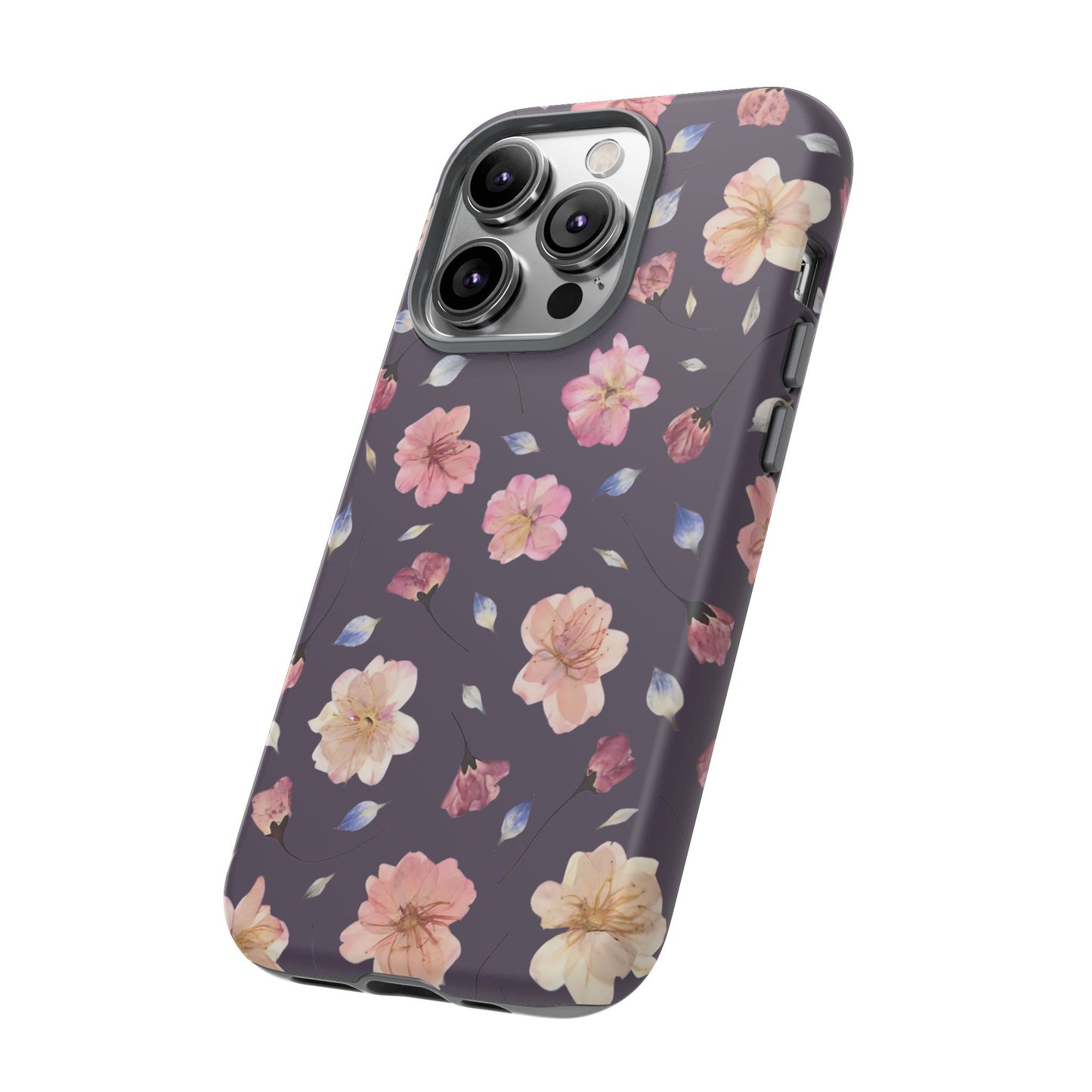 Coque Téléphone Samsung, iPhone & Google Pixel Renforcée Mate – Design Floral Fleurs de Cerisier sur Fond Couleur Prune | Protection Antichoc | Idée Cadeau Femme