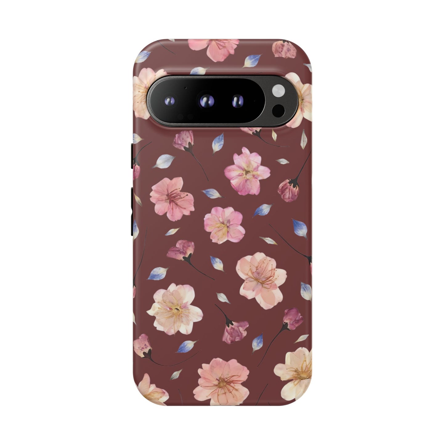 Coque Téléphone Samsung, iPhone & Google Pixel Renforcée Mate – Design Floral Fleurs de Cerisier sur Fond Bordeaux | Protection Antichoc | Idée Cadeau Pour Elle