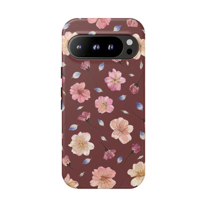 Coque Téléphone Samsung, iPhone & Google Pixel Renforcée Mate – Design Floral Fleurs de Cerisier sur Fond Bordeaux | Protection Antichoc | Idée Cadeau Pour Elle