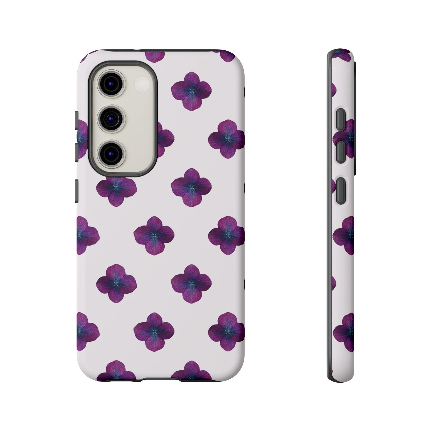 Coque Téléphone Samsung, iPhone & Google Pixel Renforcée Mate – Design Floral Epuré Fleurs de Hortensia sur Fond Blanc Perlé | Protection Antichoc | Idée Cadeau Anniversaire