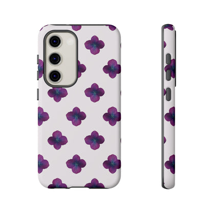 Coque Téléphone Samsung, iPhone & Google Pixel Renforcée Mate – Design Floral Epuré Fleurs de Hortensia sur Fond Blanc Perlé | Protection Antichoc | Idée Cadeau Anniversaire