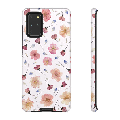 Coque Téléphone Samsung, iPhone & Google Pixel Renforcée Mate – Design Floral Fleurs de Cerisier sur Fond Blanc Poudré | Protection Antichoc | Idée Cadeau Femme