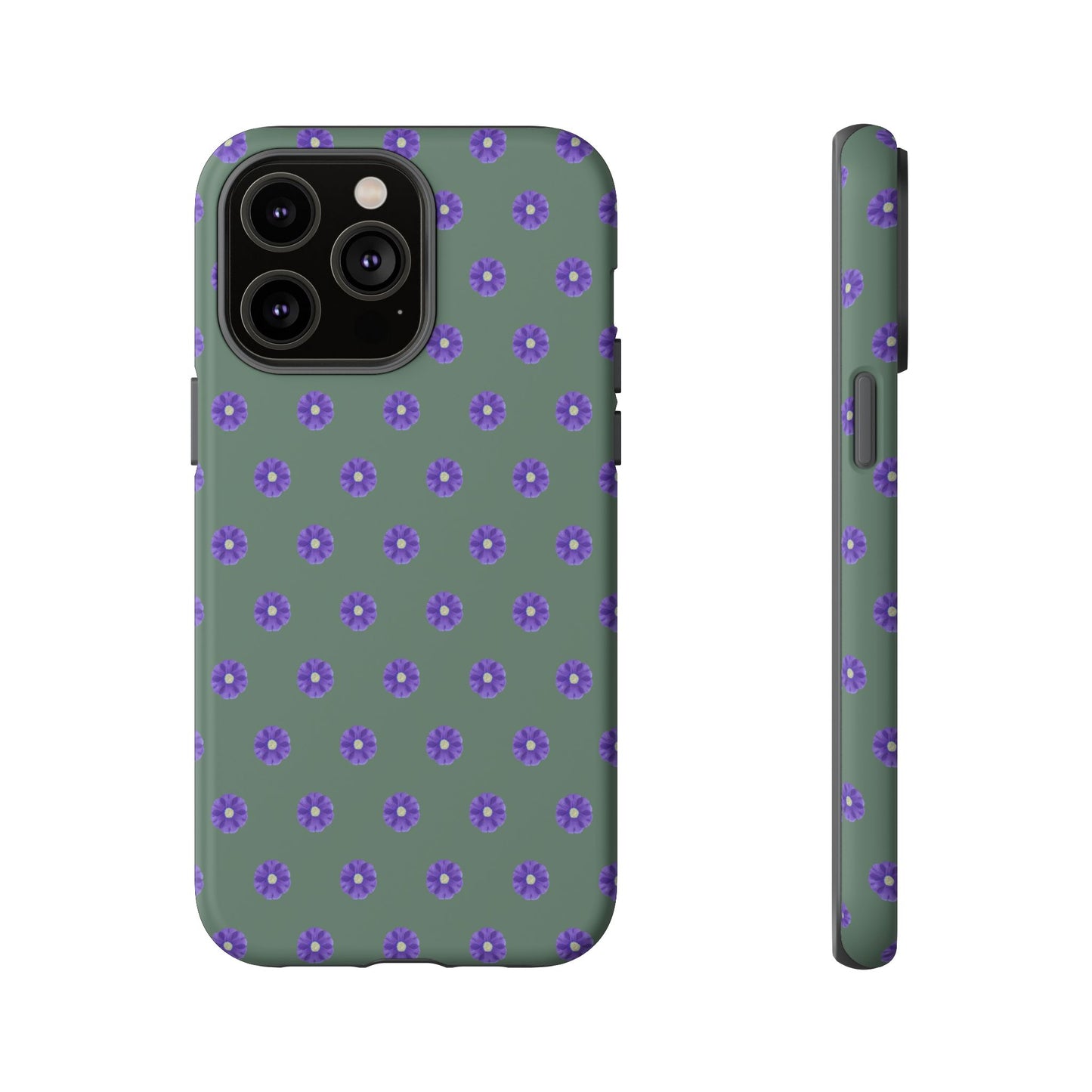 Coque Téléphone Samsung, iPhone & Google Pixel Renforcée Mate – Design Floral Epuré Fleurs de Primevère sur Fond Vert Minéral | Protection Antichoc | Idée Cadeau Femme
