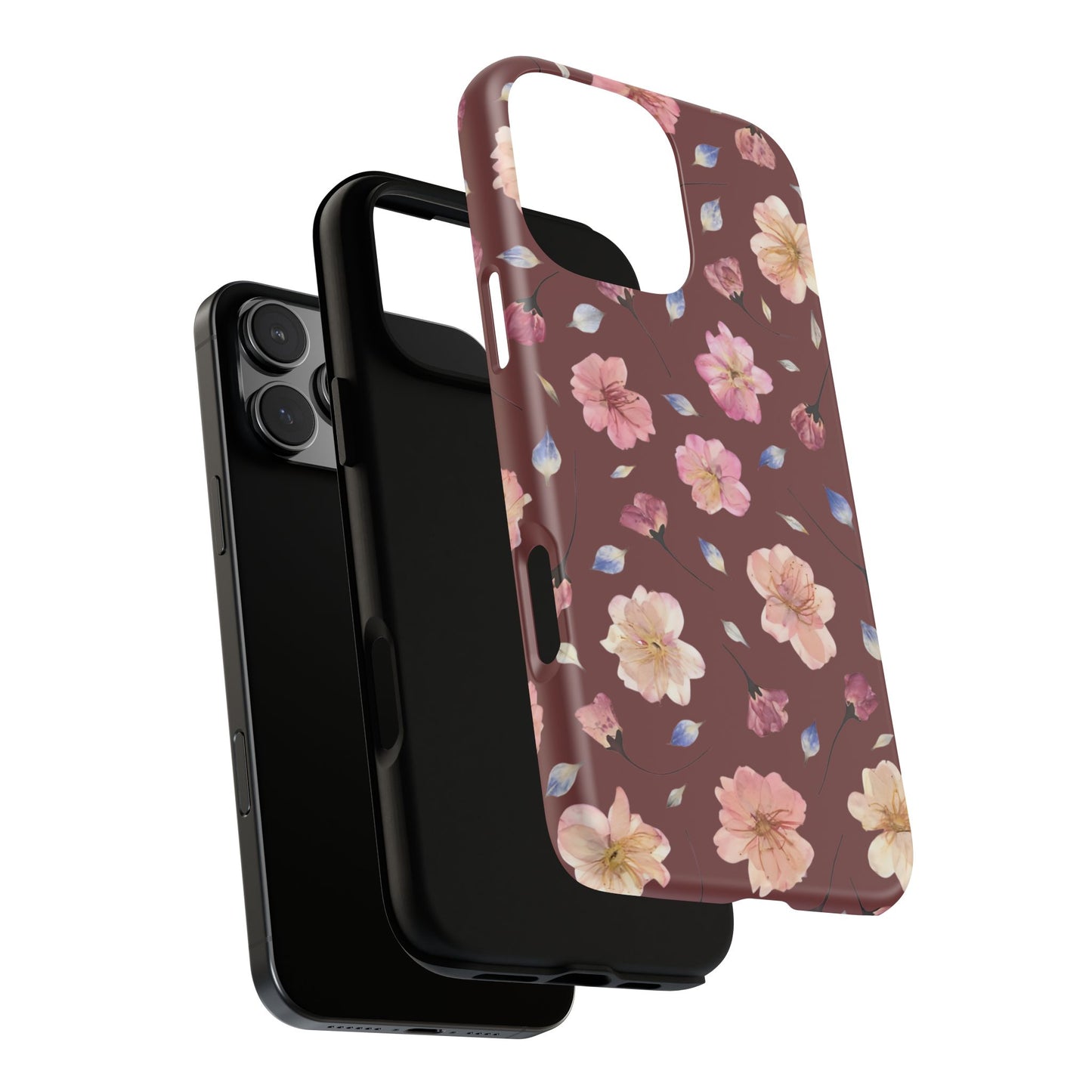 Coque Téléphone Samsung, iPhone & Google Pixel Renforcée Mate – Design Floral Fleurs de Cerisier sur Fond Bordeaux | Protection Antichoc | Idée Cadeau Pour Elle
