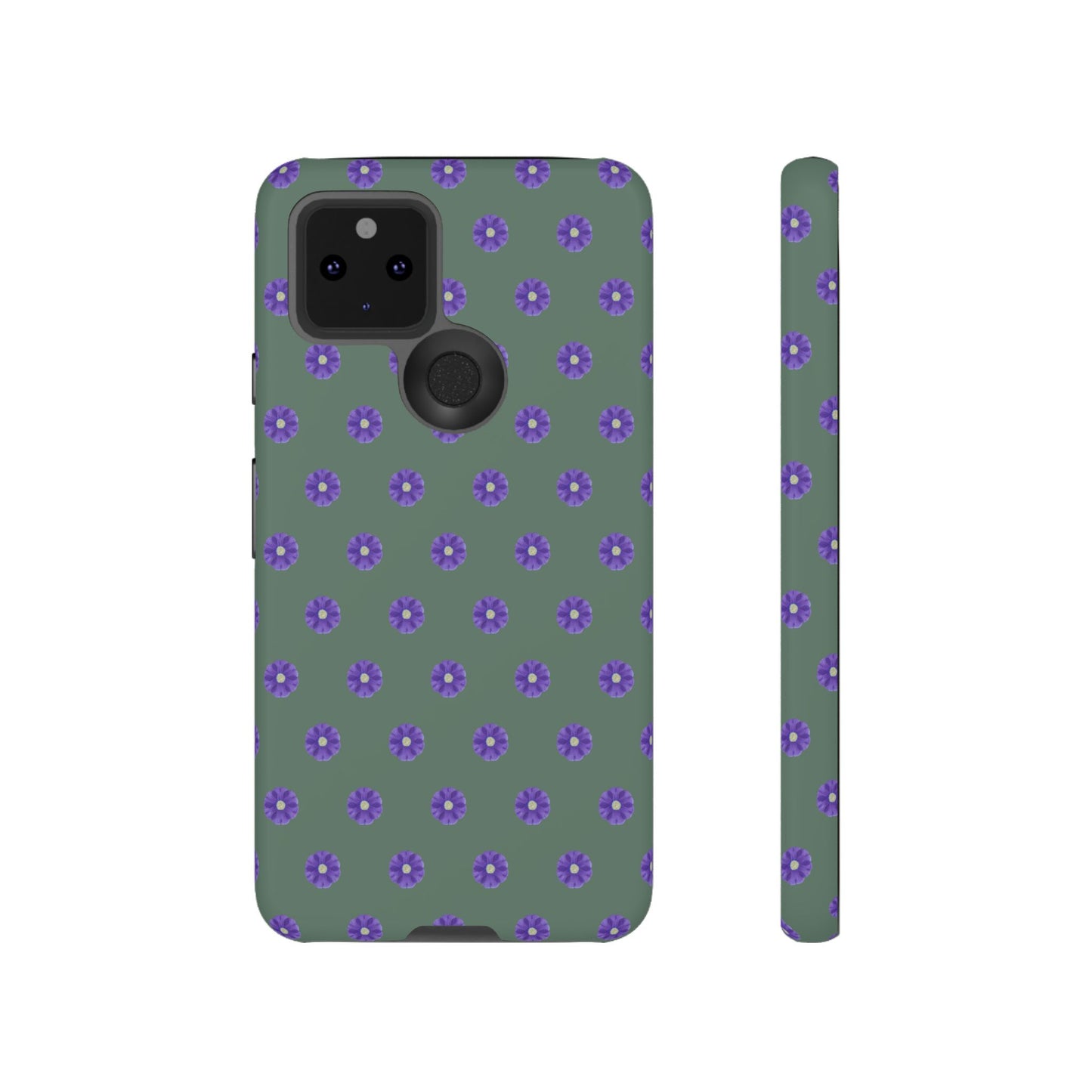Coque Téléphone Samsung, iPhone & Google Pixel Renforcée Mate – Design Floral Epuré Fleurs de Primevère sur Fond Vert Minéral | Protection Antichoc | Idée Cadeau Femme