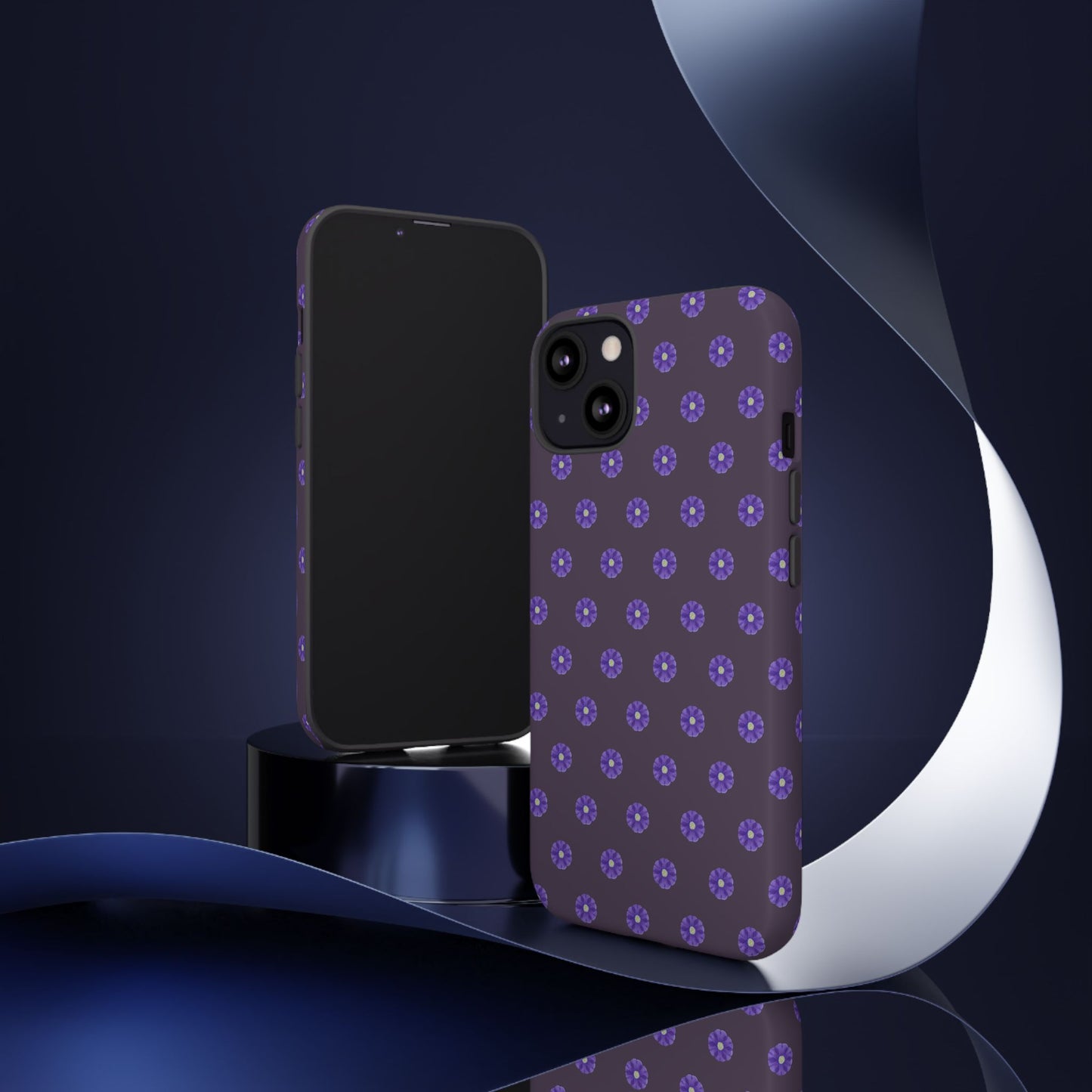 Coque Téléphone Samsung, iPhone & Google Pixel Renforcée Mate – Design Floral Epuré Fleurs de Primevère sur Fond Couleur Prune| Protection Antichoc | Idée Cadeau Femme