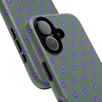 Coque Téléphone Samsung, iPhone & Google Pixel Renforcée Mate – Design Floral Epuré Fleurs de Primevère sur Fond Vert Minéral | Protection Antichoc | Idée Cadeau Femme