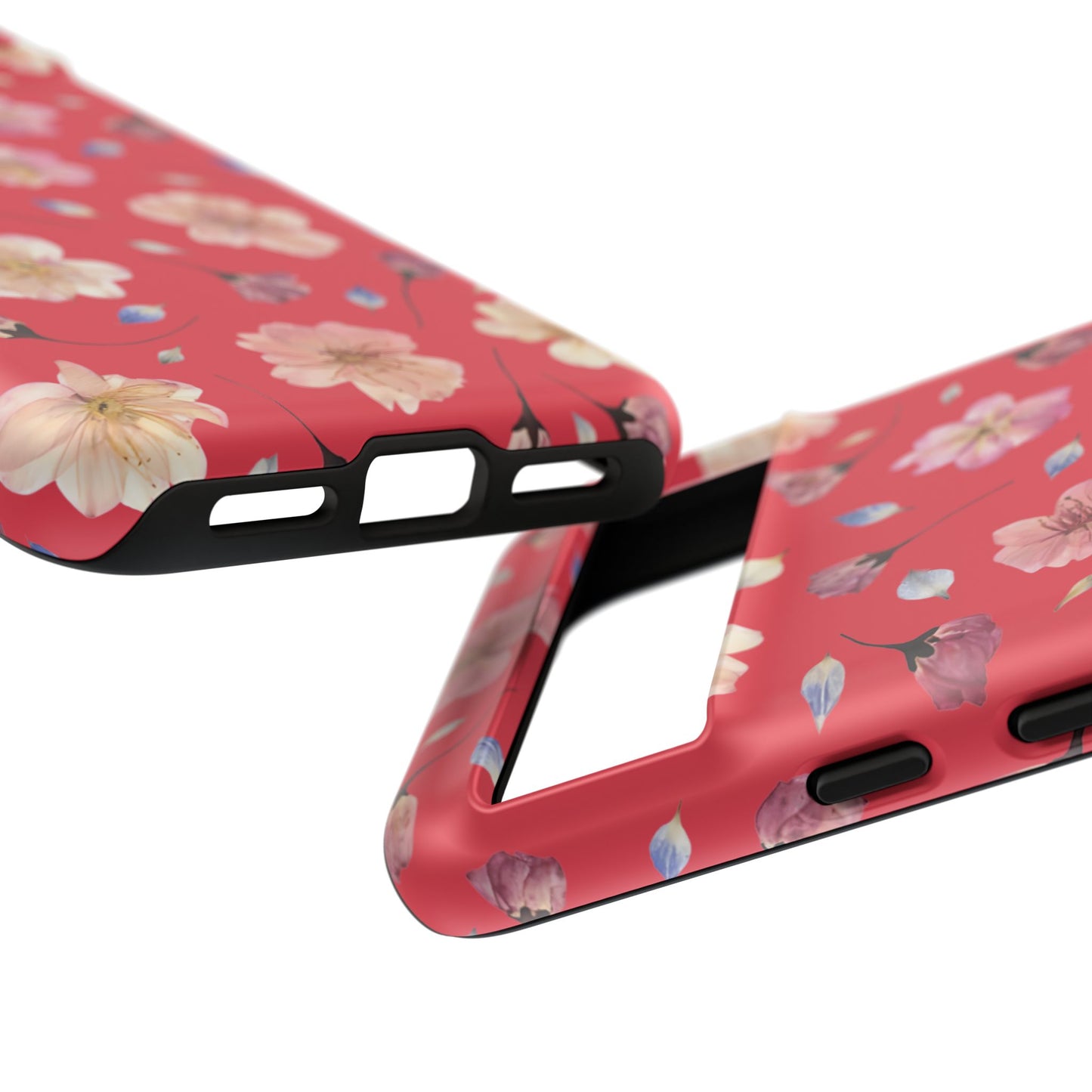 Coque Téléphone Samsung, iPhone & Google Pixel Renforcée Mate – Design Floral Fleurs de Cerisier sur Fond Rouge Féminin | Protection Antichoc | Idée Cadeau Femme
