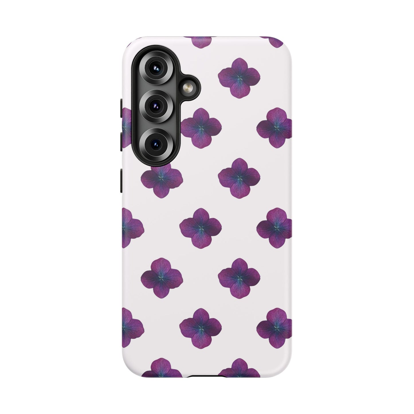 Coque Téléphone Samsung, iPhone & Google Pixel Renforcée Mate – Design Floral Epuré Fleurs de Hortensia sur Fond Blanc Perlé | Protection Antichoc | Idée Cadeau Anniversaire