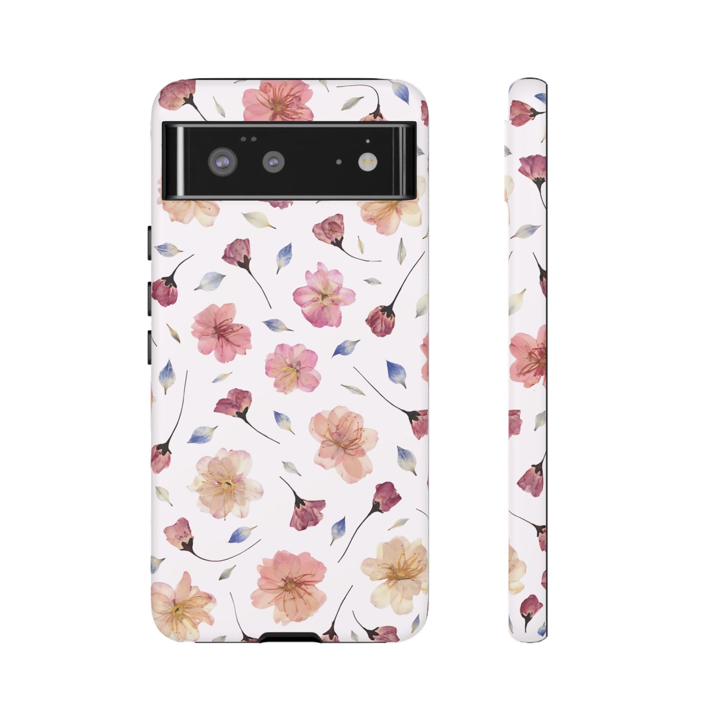 Coque Téléphone Samsung, iPhone & Google Pixel Renforcée Mate – Design Floral Fleurs de Cerisier sur Fond Blanc Poudré | Protection Antichoc | Idée Cadeau Femme