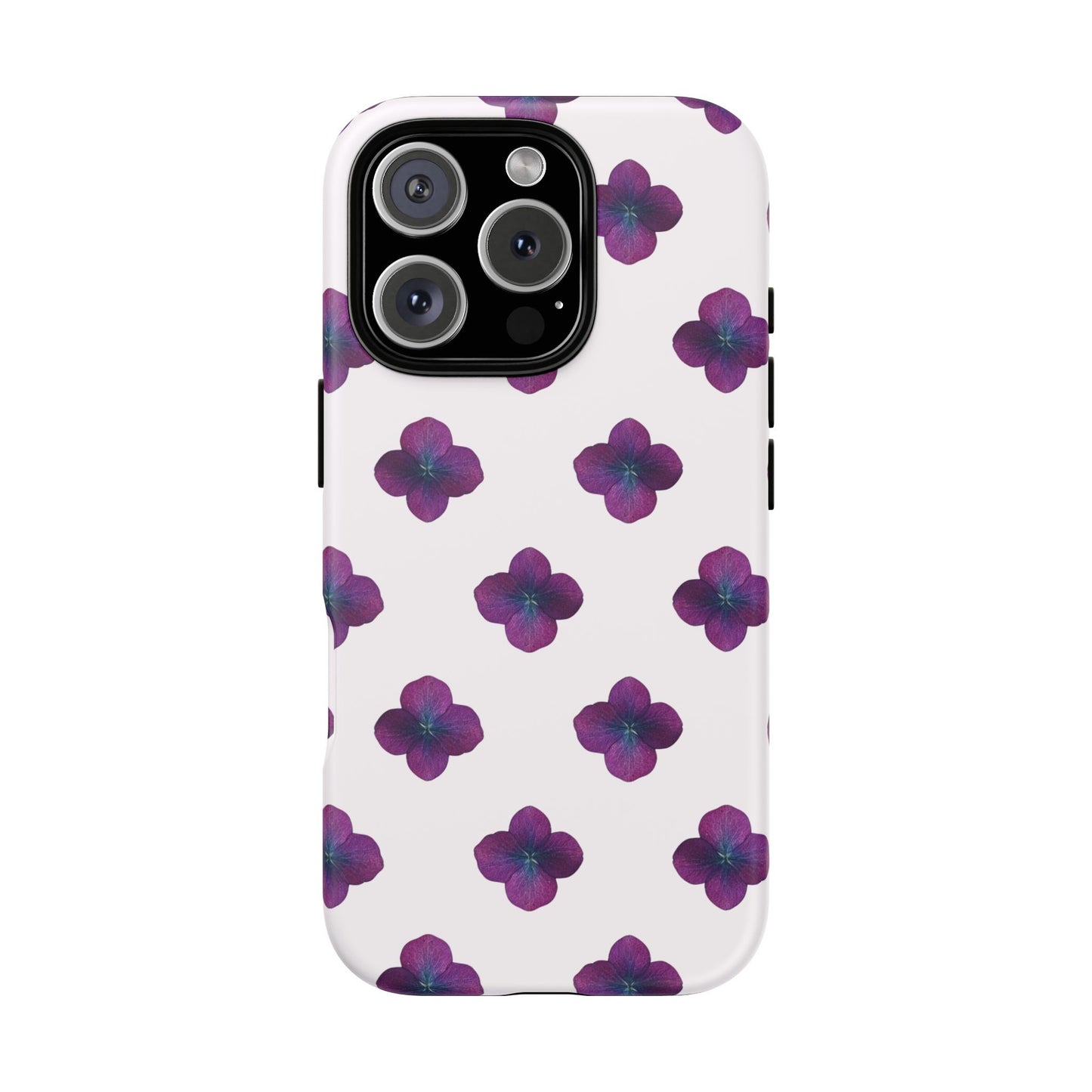 Coque Téléphone Samsung, iPhone & Google Pixel Renforcée Mate – Design Floral Epuré Fleurs de Hortensia sur Fond Blanc Perlé | Protection Antichoc | Idée Cadeau Anniversaire